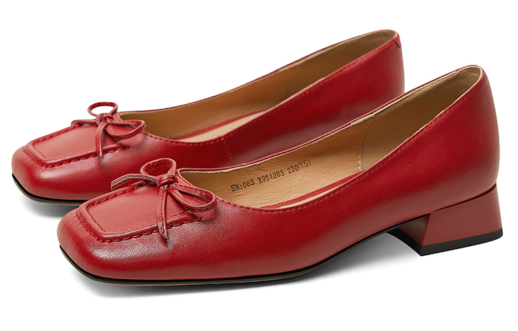 (W) Luiza Barcelos Round Toe Chunky Heel 'Simplified Fashion Red Leather Loafers' 圖 4