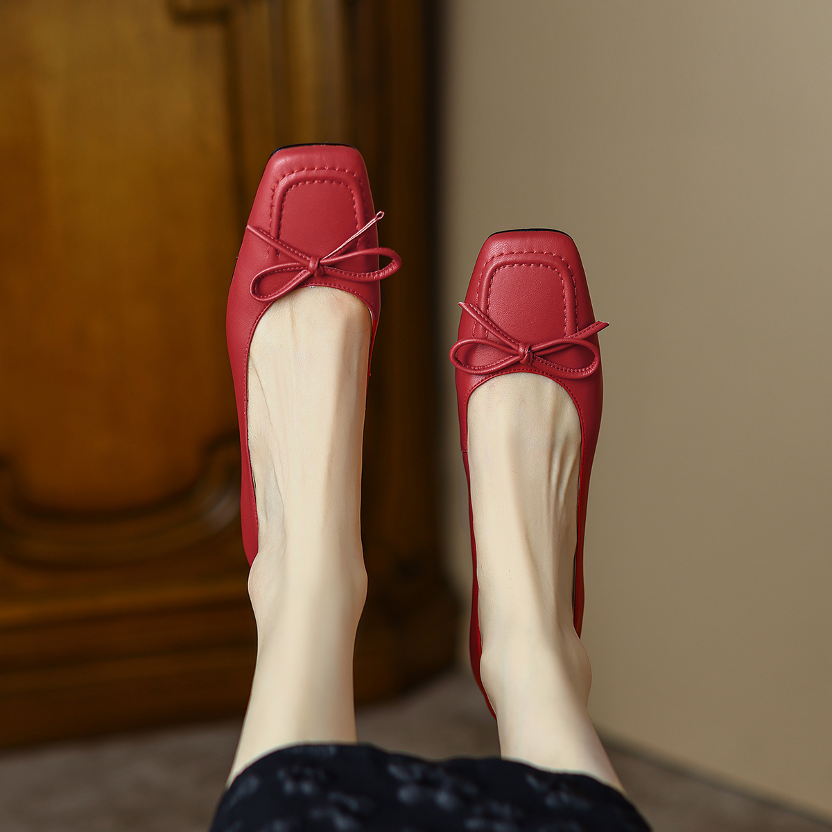 (W) Luiza Barcelos Round Toe Chunky Heel 'Simplified Fashion Red Leather Loafers' 圖 6