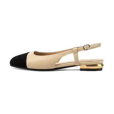 (W) Luiza Barcelos Round Toe Chunky Heel Buckle Loafers 'Apricot Black'