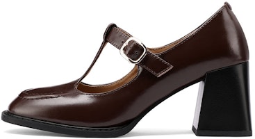 (Women) Luiza Barcelos Round Toe Chunky Heel Buckle Pumps 4cm 'Brown Leather' X900835 (Women) Luiza Barcelos Round Toe Chunky Heel Buckle Pumps 4cm 'Brown Leather' X900835