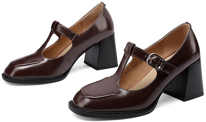 (W) "Luiza Barcelos Pumps de Punta Redonda con Hebilla y Tacón Grueso 4cm 'Cuero Marrón'" X900835 Purchase (W) "Luiza Barcelos Pumps de Punta Redonda con Hebilla y Tacón Grueso 4cm 'Cuero Marrón'" X900835