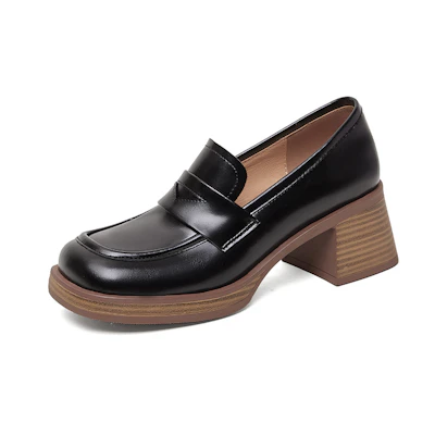 (W) Luiza Barcelos Round Toe Fashion Chunky Heel 'Leather 5.5cm'