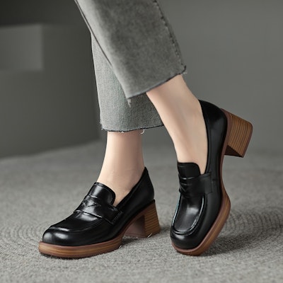 (Women) Luiza Barcelos Round Toe Fashion Chunky Heel 'Leather 5.5cm' X901055 Order (Women) Luiza Barcelos Round Toe Fashion Chunky Heel 'Leather 5.5cm' X901055