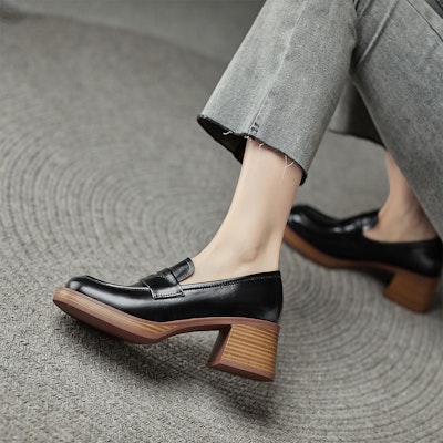 (Women) Luiza Barcelos Round Toe Fashion Chunky Heel 'Leather 5.5cm' X901055 Shop (Women) Luiza Barcelos Round Toe Fashion Chunky Heel 'Leather 5.5cm' X901055