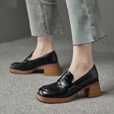 (Women) Luiza Barcelos Round Toe Fashion Chunky Heel 'Leather 5.5cm' X901055 Purchase (Women) Luiza Barcelos Round Toe Fashion Chunky Heel 'Leather 5.5cm' X901055