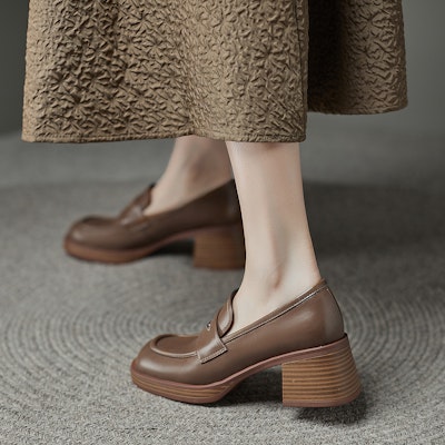 (W) "Luiza Barcelos Tacón Grueso Moda Punta Redonda 'Cuero 5.5cm'" X901055 1