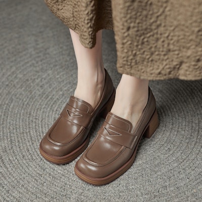 (Women) Luiza Barcelos Round Toe Fashion Chunky Heel 'Leather 5.5cm' X901055 2