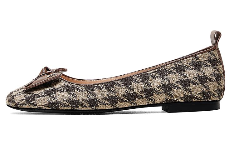 (Women) Luiza Barcelos Round Toe Houndstooth with Bow Flats 'Brown' X900876