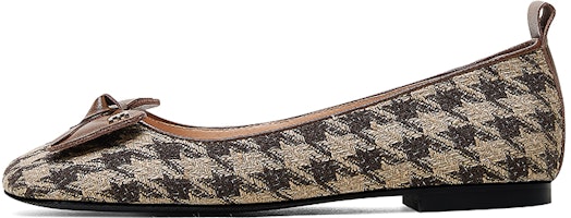 (Women) Luiza Barcelos Round Toe Houndstooth with Bow Flats 'Brown' X900876 (Women) Luiza Barcelos Round Toe Houndstooth with Bow Flats 'Brown' X900876