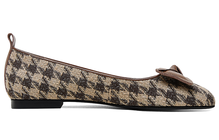 Order (W) Luiza Barcelos Kasut Rata Corak Houndstooth dengan Reben 'Coklat' X900876