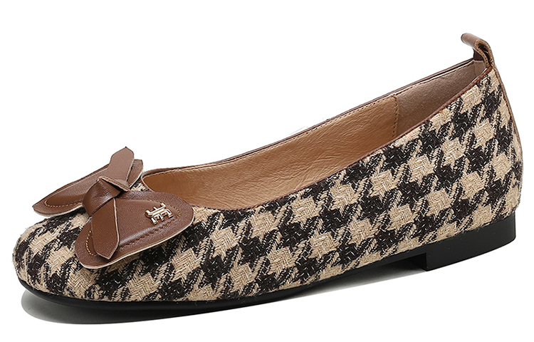 Lookbook (W) Luiza Barcelos Kasut Rata Corak Houndstooth dengan Reben 'Coklat' X900876