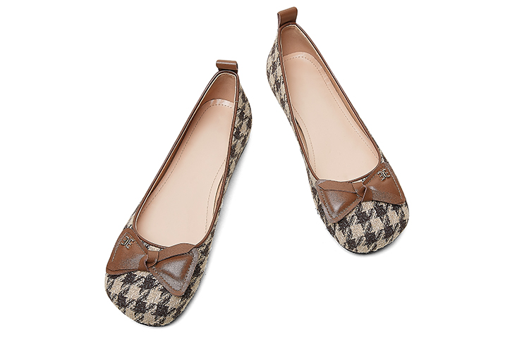 Purchase (W) Luiza Barcelos Kasut Rata Corak Houndstooth dengan Reben 'Coklat' X900876