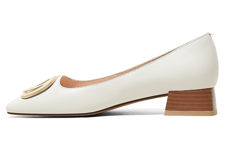 (Women) Luiza Barcelos Round Toe Low-Top Heeled Shoes with Metal Buckle 'Beige' X900899