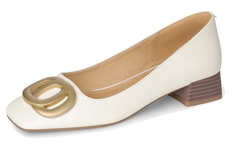 Lookbook (W) Sepatu Heels Rendah Luiza Barcelos Toe Bulat Gesper Logam 'Beige' X900899