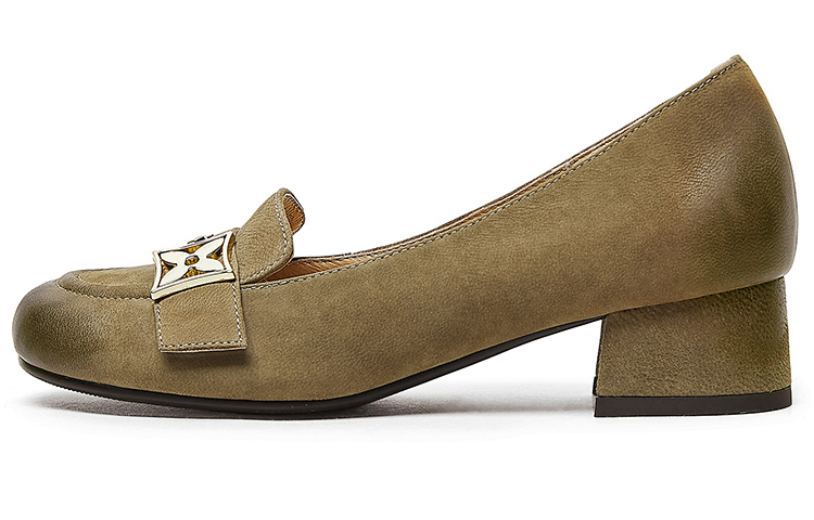 (Women) Luiza Barcelos Round Toe Metal Buckle Chunky Heel 'Khaki' X900960