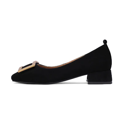 (W) Luiza Barcelos Round Toe Metallic Buckle Chunky Heel 'Suede'