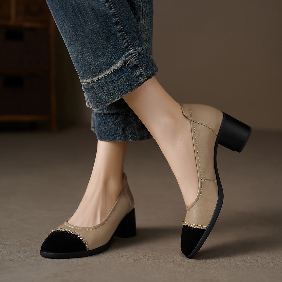 Shop (Women) Luiza Barcelos Round Toe Slip-On Chunky Heel 'Grey Black' X901981