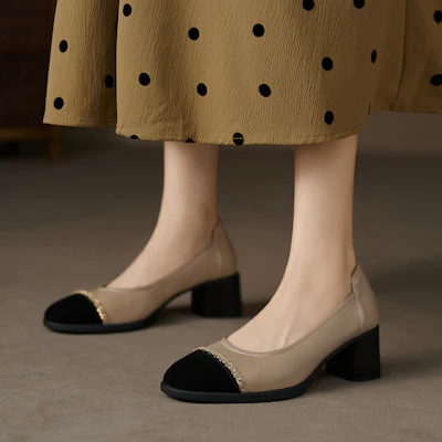 (Women) Luiza Barcelos Round Toe Slip-On Chunky Heel 'Grey Black' X901981 Purchase (Women) Luiza Barcelos Round Toe Slip-On Chunky Heel 'Grey Black' X901981