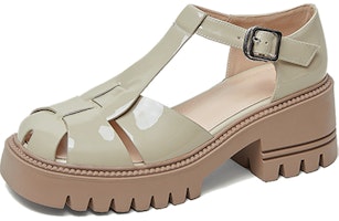 (Women) Luiza Barcelos Round Toe Woven Buckle Chunky Heel Sandals 'Apricot' X901312 (Women) Luiza Barcelos Round Toe Woven Buckle Chunky Heel Sandals 'Apricot' X901312