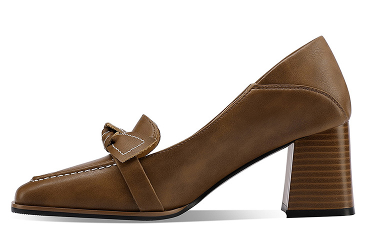 (Women) Luiza Barcelos Square-Toe Block Heel with Bow 'Brown' X901226