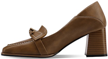 (Women) Luiza Barcelos Square-Toe Block Heel with Bow 'Brown' X901226 (Women) Luiza Barcelos Square-Toe Block Heel with Bow 'Brown' X901226