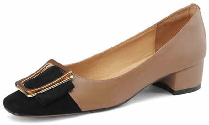 (Women) Luiza Barcelos Square Buckle Block Heel 'Apricot' X901458 Buy (Women) Luiza Barcelos Square Buckle Block Heel 'Apricot' X901458