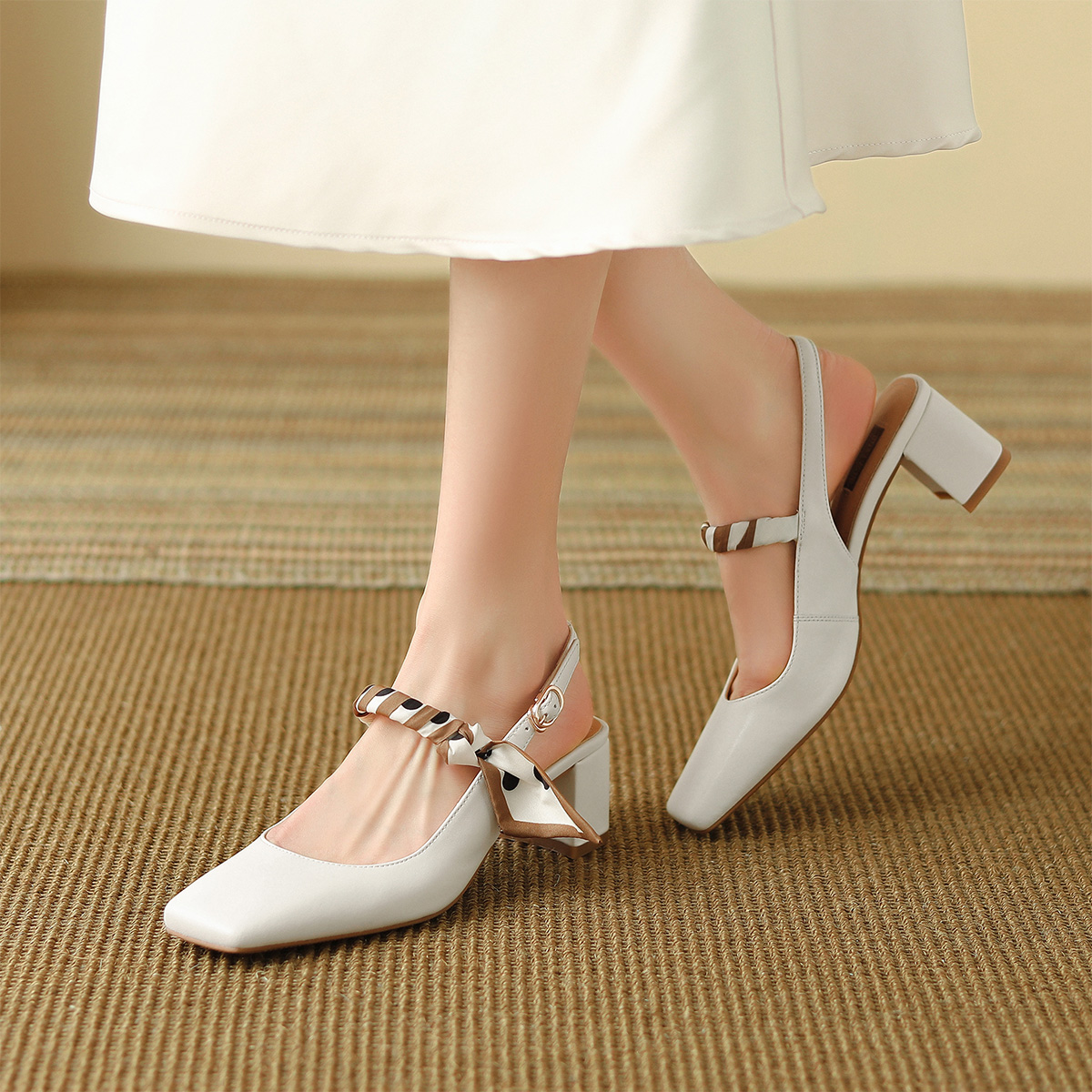 Shop (Women) Luiza Barcelos Square Toe 'Beige Chunky Heel' X901323
