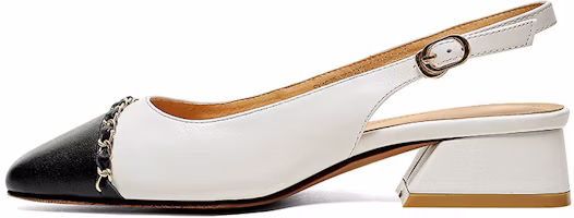 (Women) Luiza Barcelos Square Toe Block Heel 'Beige Black' X901079 (Women) Luiza Barcelos Square Toe Block Heel 'Beige Black' X901079