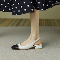 (W) Luiza Barcelos Tacón Cuadrado Punta Cuadrada 'Beige Negro' X901079 Details for (W) Luiza Barcelos Tacón Cuadrado Punta Cuadrada 'Beige Negro' X901079