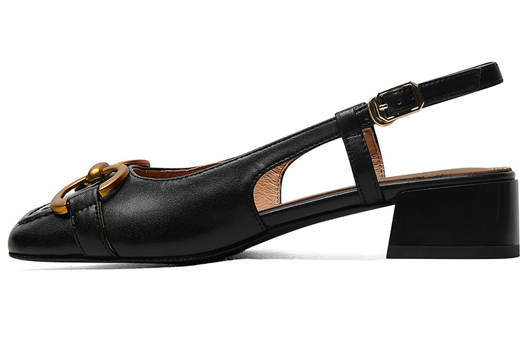 (Women) Luiza Barcelos Square Toe Chunky Heel 'Black Sheepskin with Horsebit Buckle' X901242