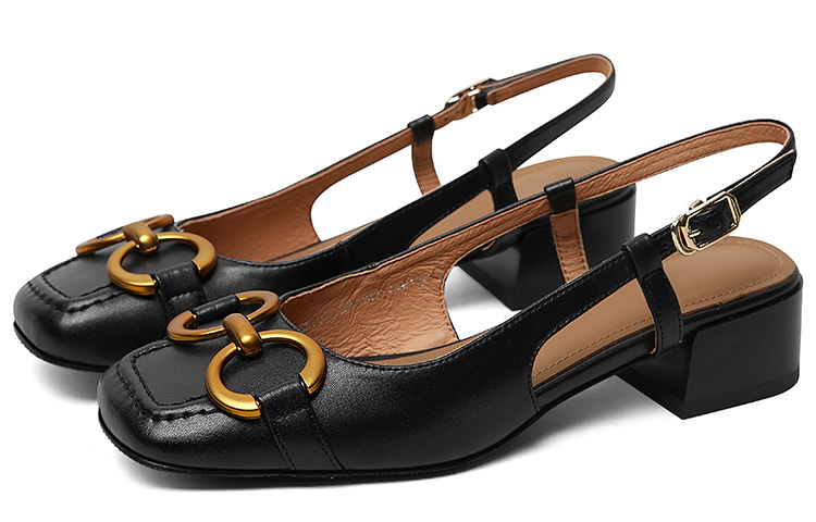 (W) Luiza Barcelos Square Toe Chunky Heel 'Black Sheepskin with Horsebit Buckle' 圖 4