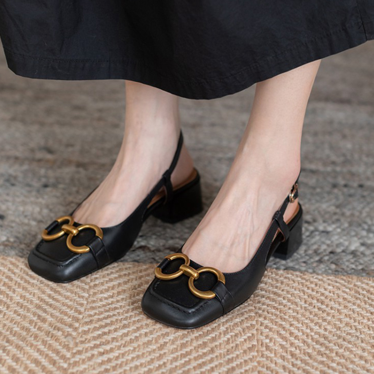 (W) Luiza Barcelos Square Toe Chunky Heel 'Black Sheepskin with Horsebit Buckle' 圖 6