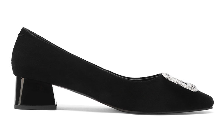 (W) Luiza Barcelos Square Toe High Heel with Metal Buckle 4cm 'Black Suede' 圖 2