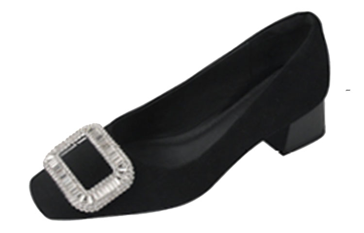 (W) Luiza Barcelos Square Toe High Heel with Metal Buckle 4cm 'Black Suede' 圖 3