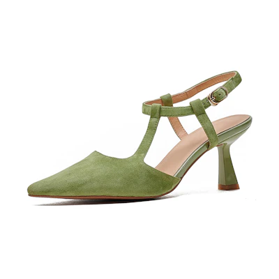 (W) Luiza Barcelos Stiletto 'Fashion Buckle Pointed Toe Grass Green'
