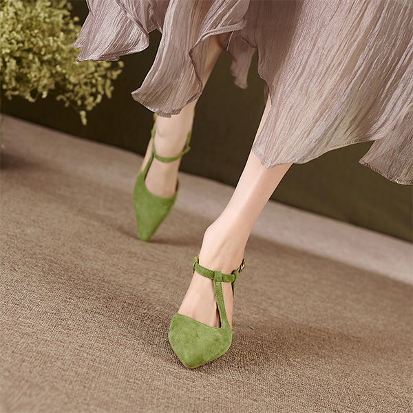 Purchase Luiza Barcelos 皮革 時尚尖頭搭扣 細跟高跟鞋 7公分 女款 草綠色