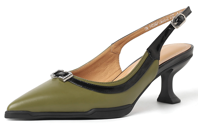 (W) Luiza Barcelos Stiletto 'Green & Black Metal Buckle'