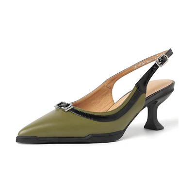 (W) Luiza Barcelos Stiletto 'Green & Black Metal Buckle'