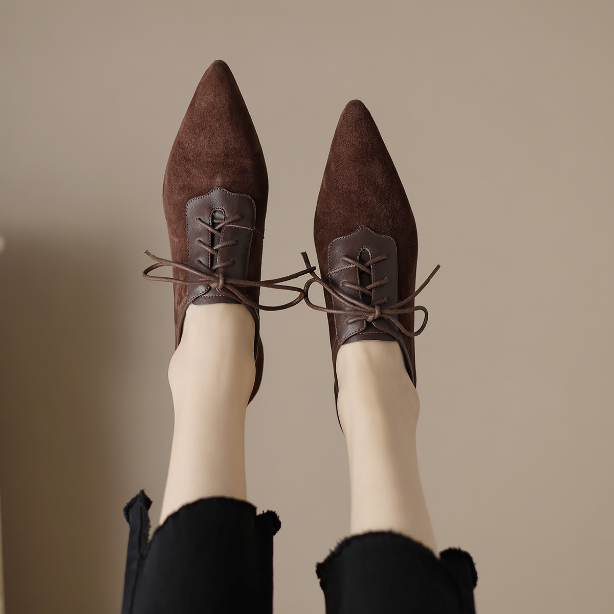 (W) Luiza Barcelos Stiletto 'Tan Velvet Lace-Up' 圖 2