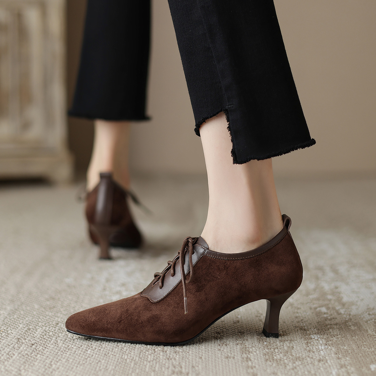 (W) Luiza Barcelos Stiletto 'Tan Velvet Lace-Up' 圖 6