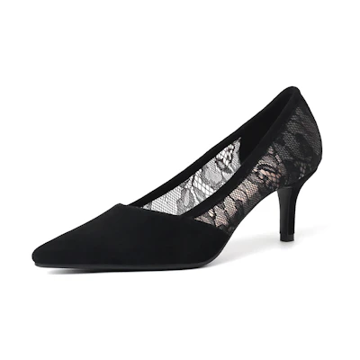 (W) Luiza Barcelos Suede Leather Stiletto Heels 'Black Cut-Out Pointed Toe'