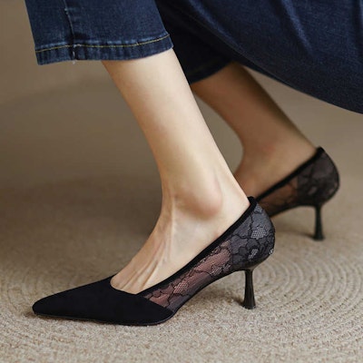 (W) Luiza Barcelos Kasut Tumit Tinggi Suede Kulit 'Hitam Berhujung Tajam' X901428 Order (W) Luiza Barcelos Kasut Tumit Tinggi Suede Kulit 'Hitam Berhujung Tajam' X901428