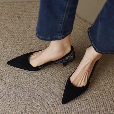 (W) Luiza Barcelos Kasut Tumit Tinggi Suede Kulit 'Hitam Berhujung Tajam' X901428 Purchase (W) Luiza Barcelos Kasut Tumit Tinggi Suede Kulit 'Hitam Berhujung Tajam' X901428