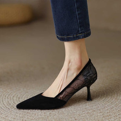 (W) Luiza Barcelos Kasut Tumit Tinggi Suede Kulit 'Hitam Berhujung Tajam' X901428 Details for (W) Luiza Barcelos Kasut Tumit Tinggi Suede Kulit 'Hitam Berhujung Tajam' X901428