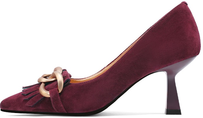 (W) Luiza Barcelos Hak Tinggi Suede Jumbai Gesper Metal 'Burgundy' X900908 Buy (W) Luiza Barcelos Hak Tinggi Suede Jumbai Gesper Metal 'Burgundy' X900908