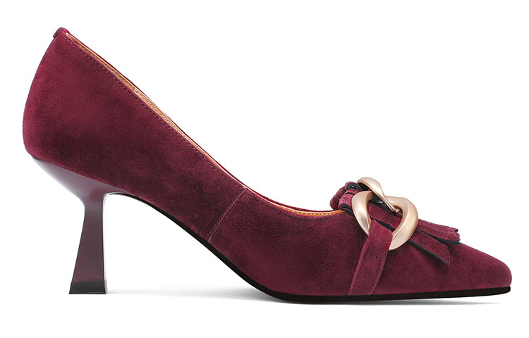 Order (W) Luiza Barcelos Hak Tinggi Suede Jumbai Gesper Metal 'Burgundy' X900908