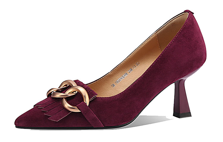 Lookbook (W) Luiza Barcelos Hak Tinggi Suede Jumbai Gesper Metal 'Burgundy' X900908