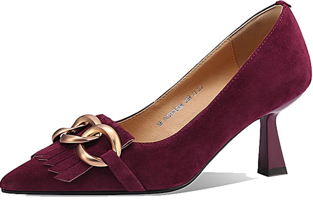 (W) Luiza Barcelos Hak Tinggi Suede Jumbai Gesper Metal 'Burgundy' X900908 Lookbook (W) Luiza Barcelos Hak Tinggi Suede Jumbai Gesper Metal 'Burgundy' X900908