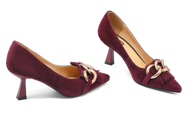 Shop (W) Luiza Barcelos Hak Tinggi Suede Jumbai Gesper Metal 'Burgundy' X900908