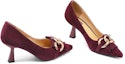 Shop (W) Luiza Barcelos Hak Tinggi Suede Jumbai Gesper Metal 'Burgundy' X900908